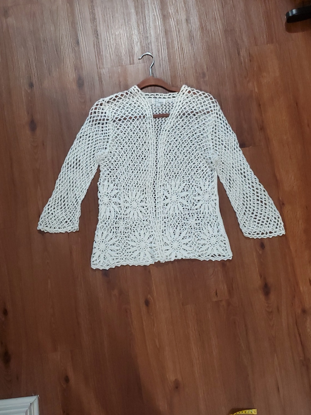 Crochet Open-Front Cardigan Sweater in Cream